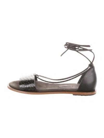 Pre-owned Brunello Cucinelli Leather Animal Print Gladiator Sandals In Black