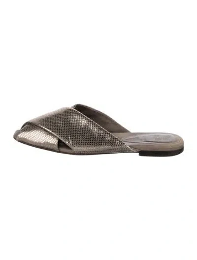 Pre-owned Brunello Cucinelli Leather Animal Print Mules In Metallic/neutrals