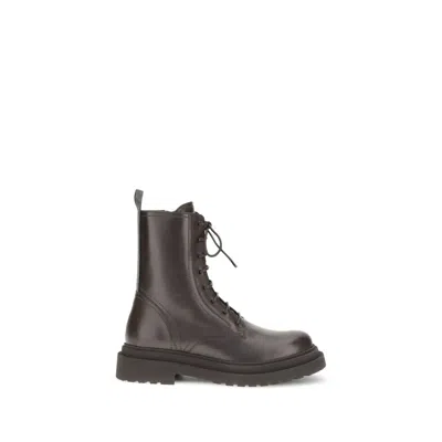 Brunello Cucinelli Leather Ankle Boots In Black