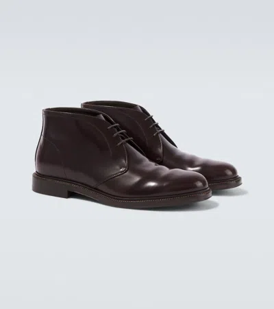 Brunello Cucinelli Leather Ankle Boots In Blue