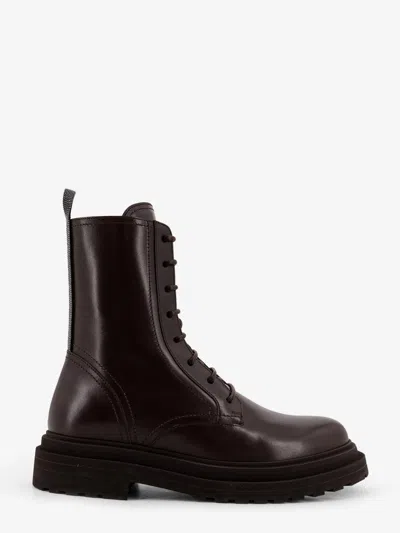 Brunello Cucinelli Leather Ankle Boots In Brown