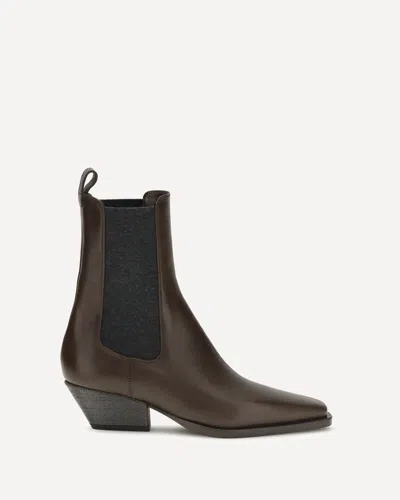 Brunello Cucinelli Leather Ankle Boots In Brown