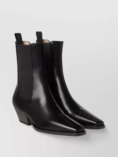 Brunello Cucinelli Leather Ankle Boots Cuban Heel