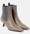Brunello Cucinelli Leather Ankle Boots In Grey