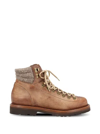 Brunello Cucinelli Lace-up Panelled Boots In Brown