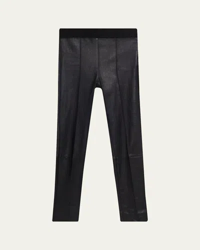 Brunello Cucinelli Leather Ankle Pants In Black