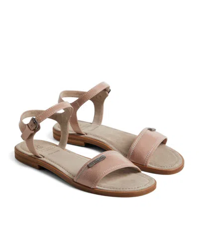 Brunello Cucinelli Kids' Leather Ankle-strap Sandals In Pink