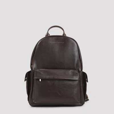 Brunello Cucinelli Leather Backpack (31cm X 44cm X 16cm) In Brown