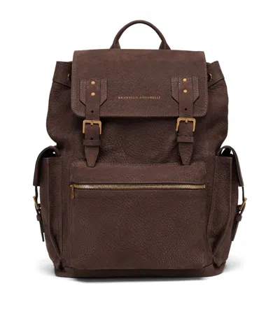 Brunello Cucinelli Nubuck Backpack In Brown