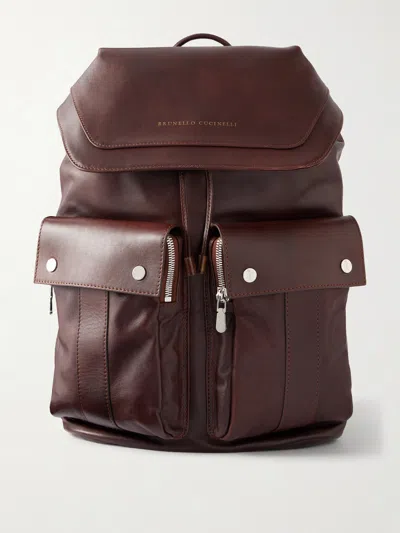 Brunello Cucinelli Calfskin Leisure Backpack In Burgundy
