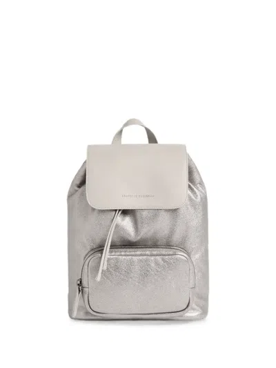 Brunello Cucinelli Kids' Leather Backpack In Silver