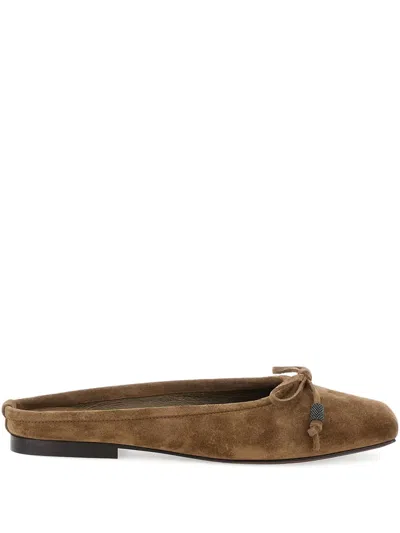 Brunello Cucinelli Leather Ballerina Shoes In Brown