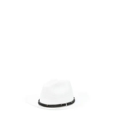 Brunello Cucinelli Leather Band-embellished Fedora In White