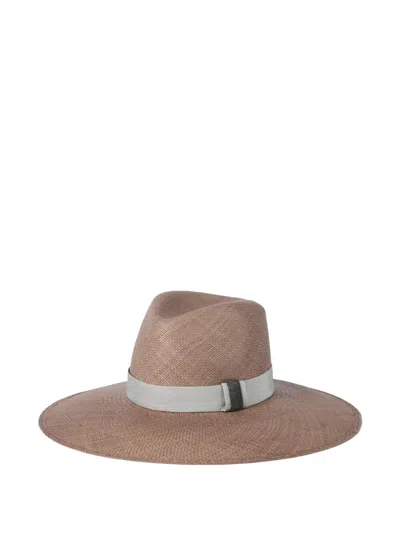 Brunello Cucinelli Leather-band Straw Fedora In Brown