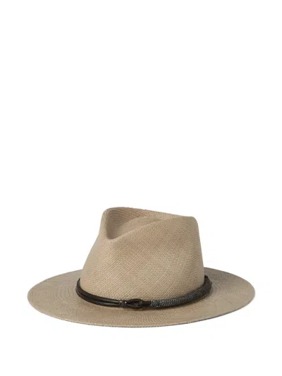 Brunello Cucinelli Leather-band Straw Fedora In Brown