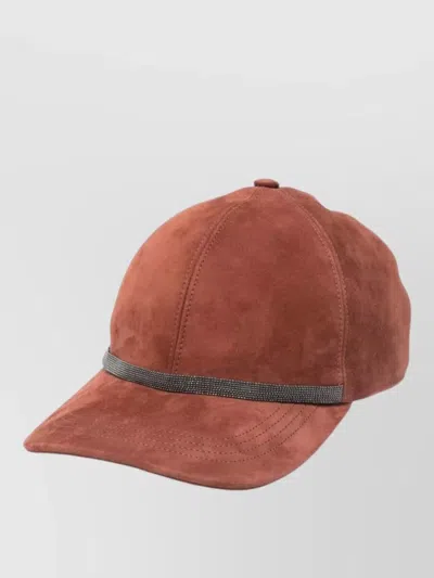 Brunello Cucinelli Leather Baseball Cap Contrast Band Design