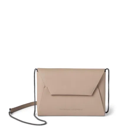 Brunello Cucinelli Leather Bc Pochette Clutch Bag In Gray