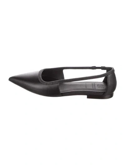 Pre-owned Brunello Cucinelli Leather Beaded Accents Ballet Flats In Black