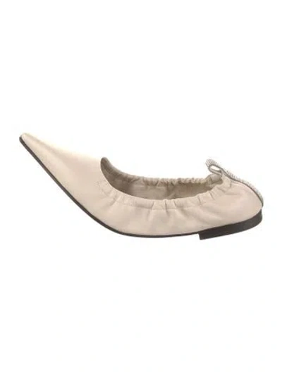 Pre-owned Brunello Cucinelli Leather Beaded Accents Ballet Flats In Neutral