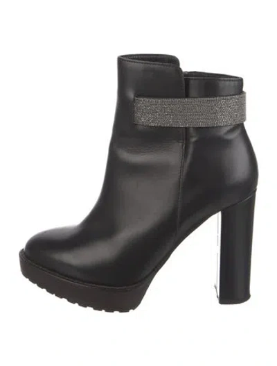 Pre-owned Brunello Cucinelli Leather Beaded Accents Boots In Black