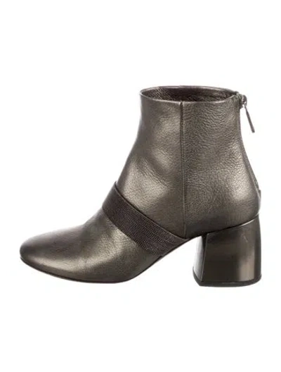 Pre-owned Brunello Cucinelli Leather Beaded Accents Boots In Gray