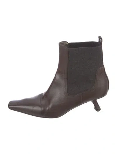 Pre-owned Brunello Cucinelli Leather Beaded Accents Chelsea Boots In Brown