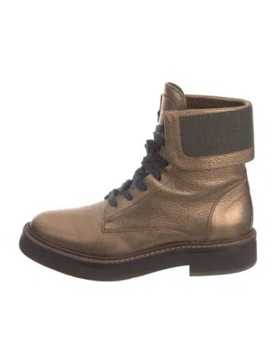 Pre-owned Brunello Cucinelli Leather Beaded Accents Combat Boots