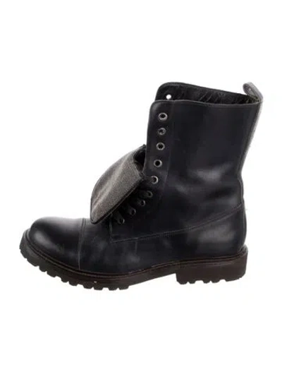 Pre-owned Brunello Cucinelli Leather Beaded Accents Combat Boots In Black