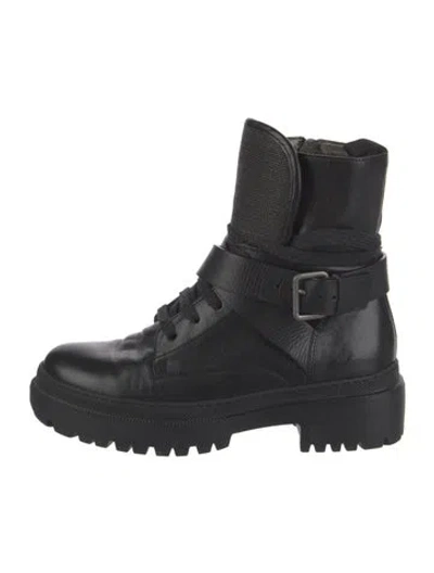 Pre-owned Brunello Cucinelli Leather Beaded Accents Combat Boots In Black