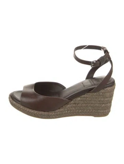 Pre-owned Brunello Cucinelli Leather Beaded Accents Espadrilles In Brown