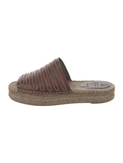 Pre-owned Brunello Cucinelli Leather Beaded Accents Espadrilles In Brown