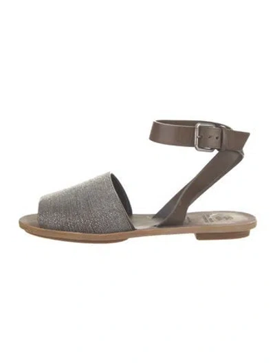 Pre-owned Brunello Cucinelli Leather Beaded Accents Espadrilles In Gray