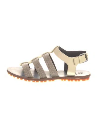 Pre-owned Brunello Cucinelli Leather Beaded Accents Gladiator Sandals In Neutral