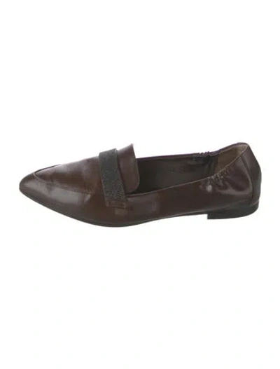 Pre-owned Brunello Cucinelli Leather Beaded Accents Loafers In Brown
