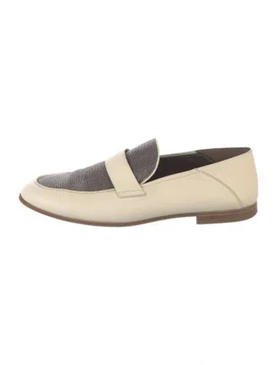 Pre-owned Brunello Cucinelli Leather Beaded Accents Loafers In Neutral