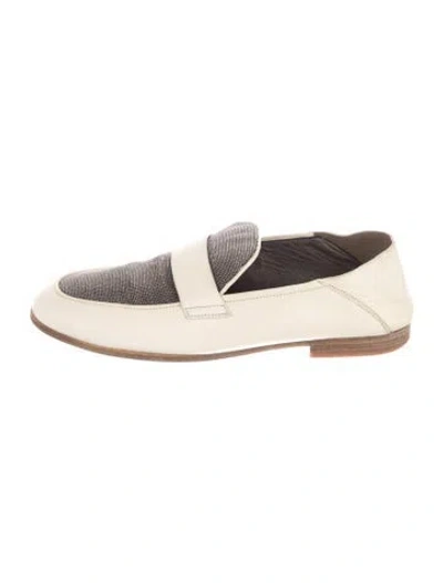 Pre-owned Brunello Cucinelli Leather Beaded Accents Loafers In Neutrals