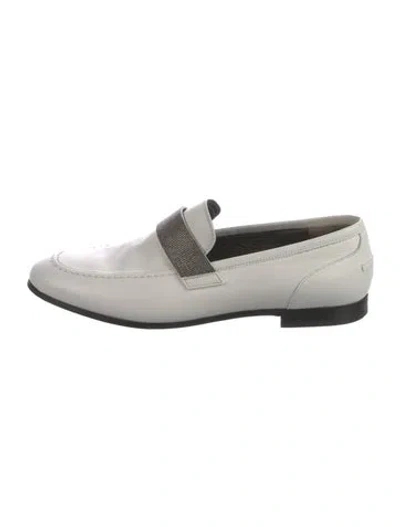 Pre-owned Brunello Cucinelli Leather Beaded Accents Loafers In White