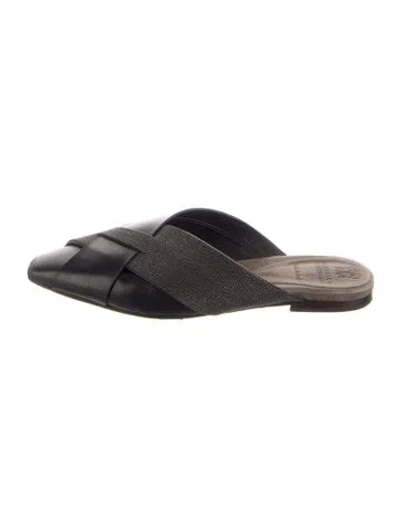 Pre-owned Brunello Cucinelli Leather Beaded Accents Mules In Black