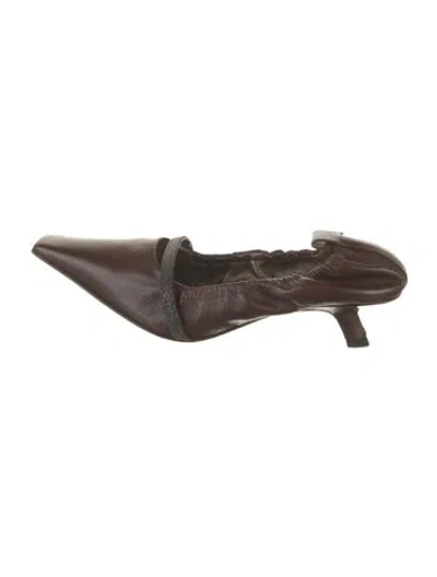 Pre-owned Brunello Cucinelli Leather Beaded Accents Mules In Brown