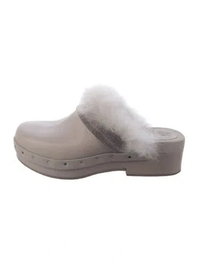 Pre-owned Brunello Cucinelli Leather Beaded Accents Mules In Gray