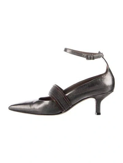 Pre-owned Brunello Cucinelli Leather Beaded Accents Pumps In Green