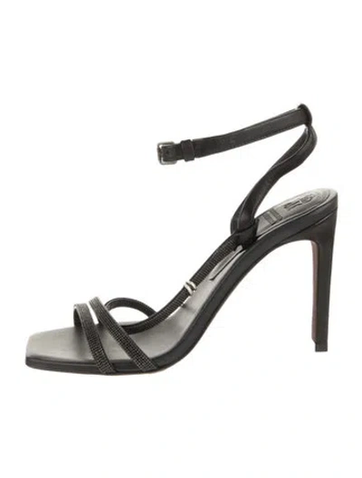 Pre-owned Brunello Cucinelli Leather Beaded Accents Sandals In Black
