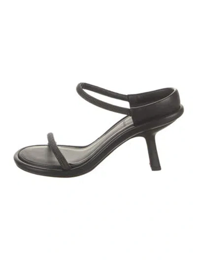 Pre-owned Brunello Cucinelli Leather Beaded Accents Slides In Black