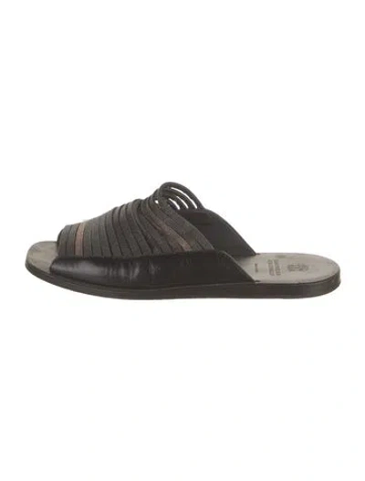 Pre-owned Brunello Cucinelli Leather Beaded Accents Slides In Brown