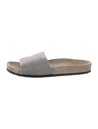 Pre-owned Brunello Cucinelli Leather Beaded Accents Slides In Metallic