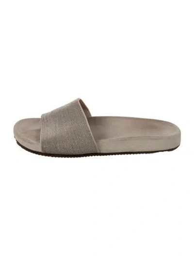 Pre-owned Brunello Cucinelli Leather Beaded Accents Slides In Neutral