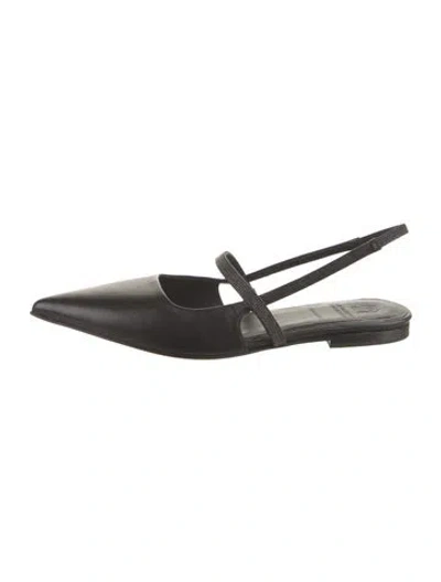 Pre-owned Brunello Cucinelli Leather Beaded Accents Slingback Flats In Black