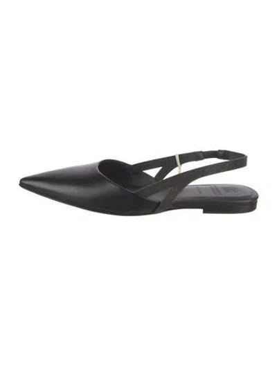 Pre-owned Brunello Cucinelli Leather Beaded Accents Slingback Flats In Black