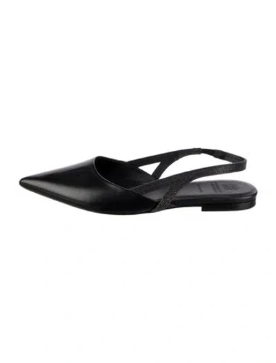 Pre-owned Brunello Cucinelli Leather Beaded Accents Slingback Flats In Black