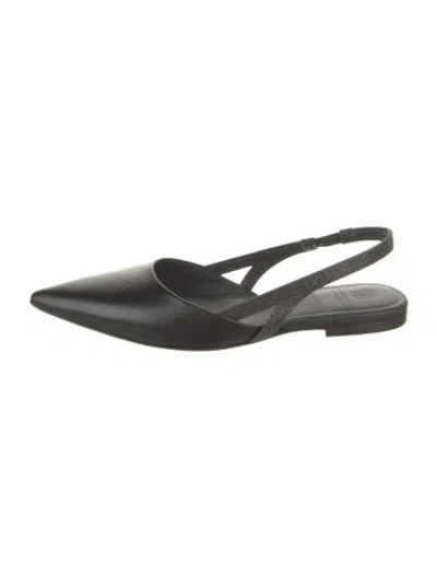 Pre-owned Brunello Cucinelli Leather Beaded Accents Slingback Flats In Black
